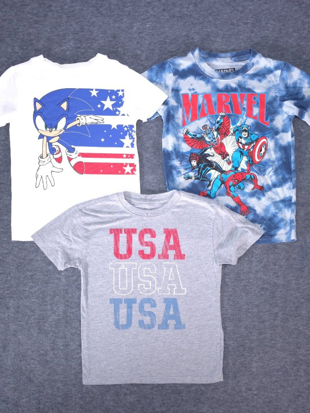 Marvel Sonic USA Graphic Tee Bundle Boys XS Size 5 Patriotic Lot